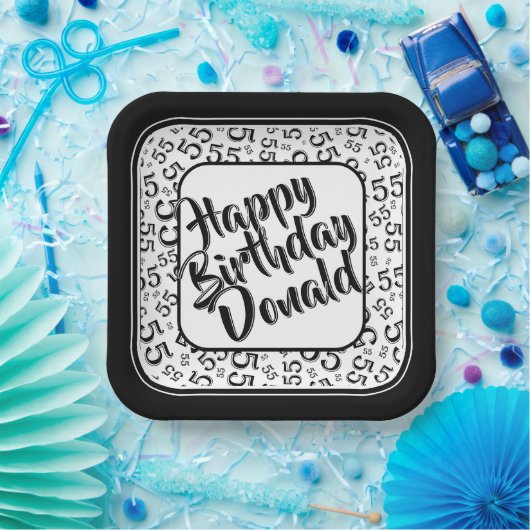 Assiettes En Carton Birthday Age 55 Random Number Pattern Black/White (Fête)