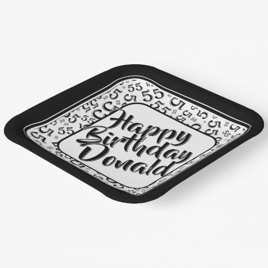 Assiettes En Carton Birthday Age 55 Random Number Pattern Black/White (Angulaire)
