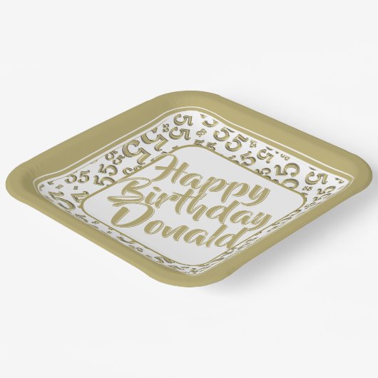 Assiettes En Carton Birthday Age 55 Random Number Pattern Gold/White (Angulaire)