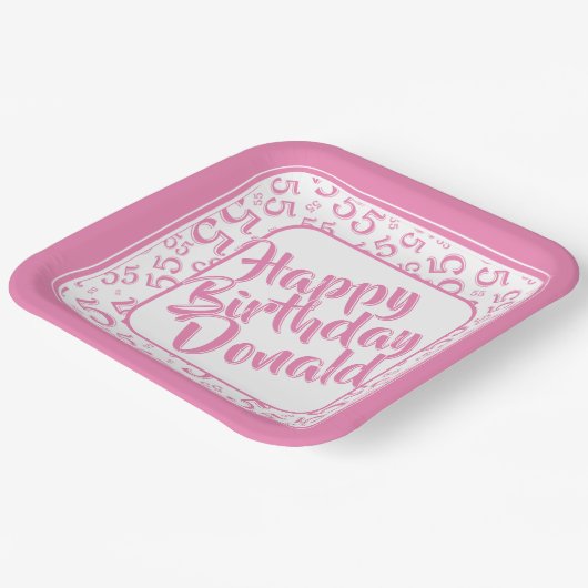 Assiettes En Carton Birthday Age 55 Random Number Pattern Pink/White (Angulaire)