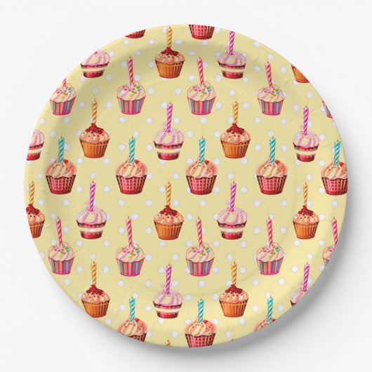 Assiettes En Carton Birthday Cupcakes and Polka Dot (Devant)