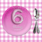 Assiettes En Carton Birthday Girl 6th - with Pink Ballon Number