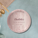 Assiettes En Carton Birthday party rose gold blush glitter drips name<br><div class="desc">For a girly and glamorous 50th (or any age) birthday party. A faux rose gold metallic looking background with faux glitter drips, paint dripping look. The text: The name is written in dark rose gold with a large modern hand lettered style script. Personalize and add a name, age 50 and...</div>