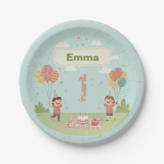 Assiettes En Carton Birthday Picnic, Cute Retro Style, Age 1