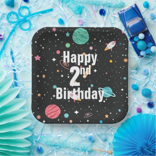 Assiettes En Carton Birthday Rocket Ships and Planets  (Fête)