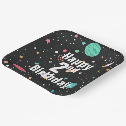 Assiettes En Carton Birthday Rocket Ships and Planets  (Angulaire)