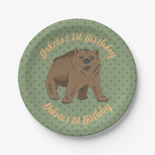 Assiettes En Carton Birthday Woodland Brown Bear Cub
