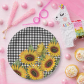 Assiettes En Carton Bison noir et blanc Plaid Tournesols jaunes  (Fête)
