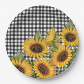 Assiettes En Carton Bison noir et blanc Plaid Tournesols jaunes  (Devant)