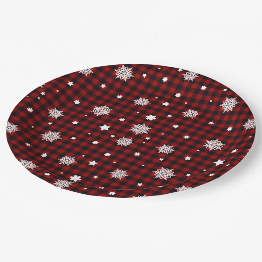 Assiettes En Carton Bison noir rouge Plaid Snowflake hiver Noël (Angle)