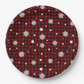 Assiettes En Carton Bison noir rouge Plaid Snowflake hiver Noël (Devant)