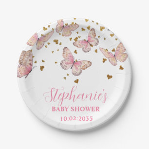 Assiettes En Carton Bisous de papillon rose et or Baby Shower 