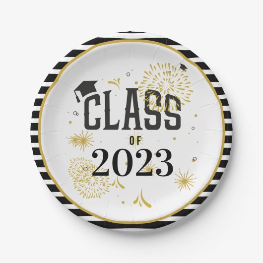 Assiettes En Carton Black and Gold 2021 Graduation Celebration Party I (Devant)