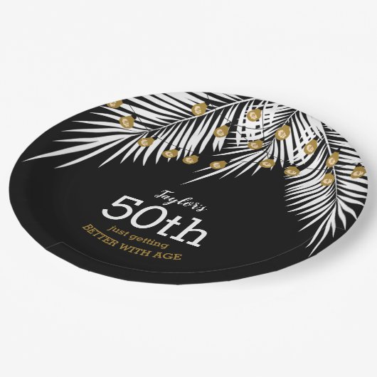Assiettes En Carton Black and Gold 50th Birthday Party (Angle)