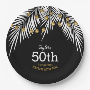 Assiettes En Carton Black and Gold 50th Birthday Party