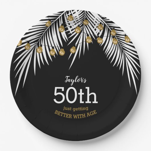Assiettes En Carton Black and Gold 50th Birthday Party (Devant)