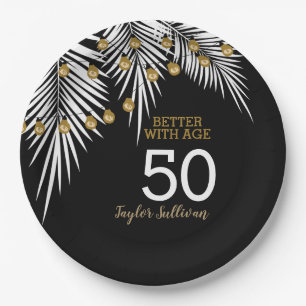 Assiettes En Carton Black and Gold 50th Birthday Party