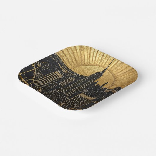 Assiettes En Carton Black and Gold Art Deco Paper Plates (Angulaire)