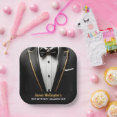 Assiettes En Carton Black and Gold Tuxedo Birthday Event (Fête)