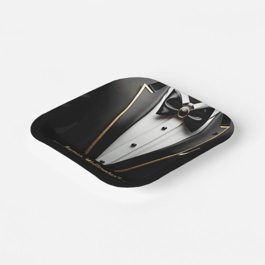 Assiettes En Carton Black and Gold Tuxedo Birthday Event (Angulaire)