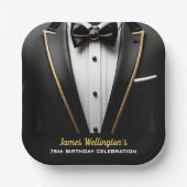 Assiettes En Carton Black and Gold Tuxedo Birthday Event (Recto)