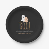Assiettes En Carton Black and Orange Cute Ghosts Boo ! Halloween (Devant)