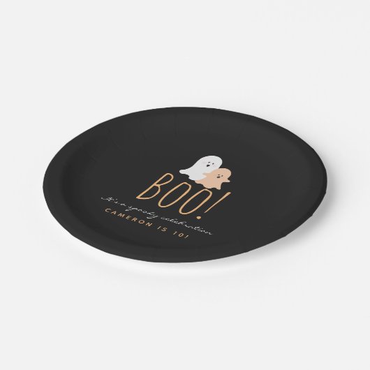 Assiettes En Carton Black and Orange Cute Ghosts Boo ! Halloween (Angle)