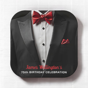 Assiettes En Carton Black and Red Tuxedo Birthday Event