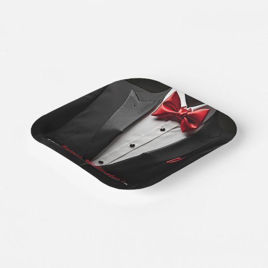 Assiettes En Carton Black and Red Tuxedo Birthday Event (Angulaire)