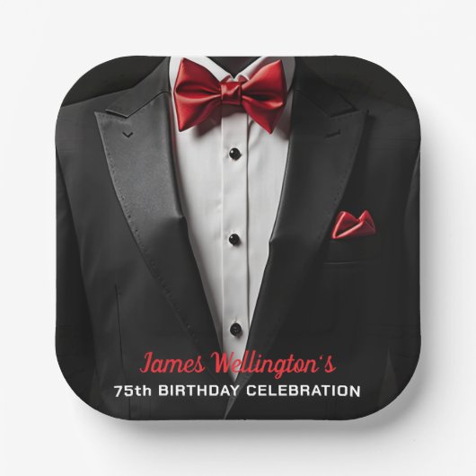 Assiettes En Carton Black and Red Tuxedo Birthday Event (Recto)