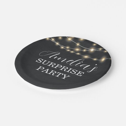 Assiettes En Carton Black and String Light Surprise Anniversaire (Angle)