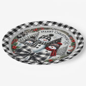 Assiettes En Carton Black And White Buffalo Plaid Snowmen Paper Plate (Angle)