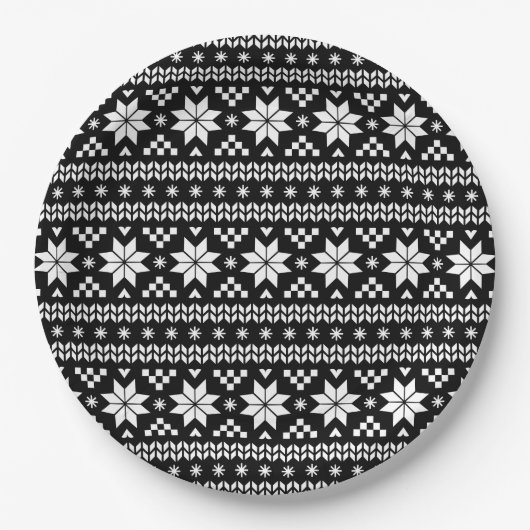 Assiettes En Carton Black and White Fair Isle Sweat de Noël Imprimer (Devant)