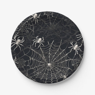 Assiettes En Carton Black and White Gothic Spider web Party