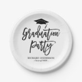 Assiettes En Carton Black and White Modern Script Graduation Party (Devant)