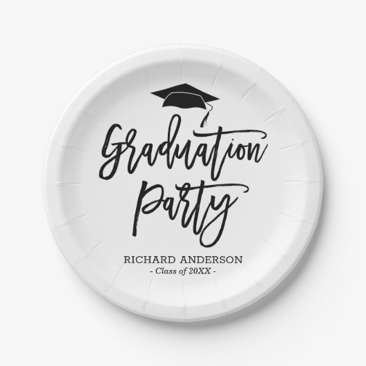 Assiettes En Carton Black and White Modern Script Graduation Party (Devant)