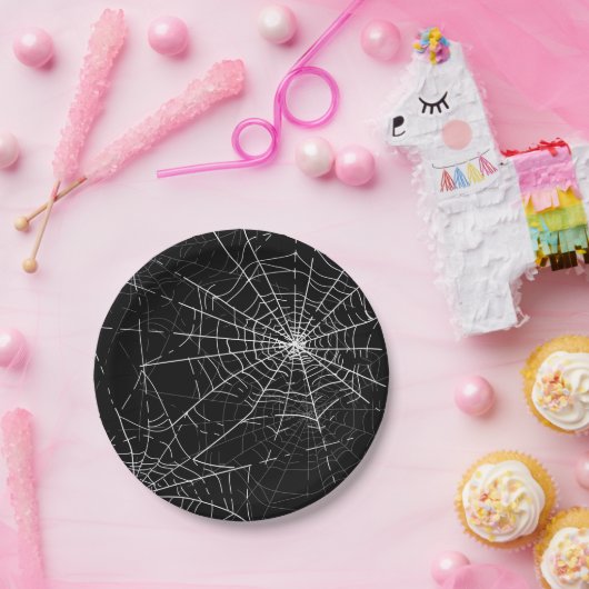 Assiettes En Carton Black and White Spider Webs Halloween Party (Fête)