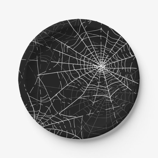 Assiettes En Carton Black and White Spider Webs Halloween Party (Devant)