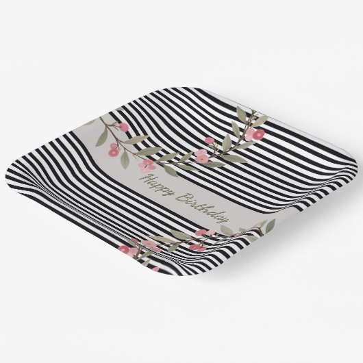Assiettes En Carton Black And White Stripe Square (Angulaire)