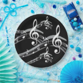 Assiettes En Carton Black and White Treble Clef (Fête)