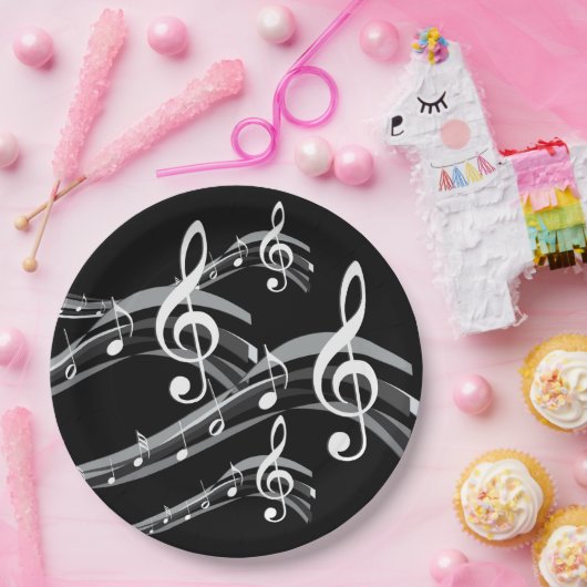 Assiettes En Carton Black and White Treble Clef (Fête)