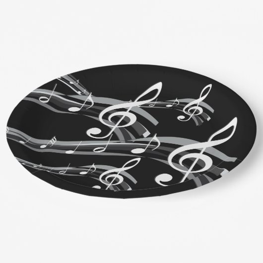 Assiettes En Carton Black and White Treble Clef (Angle)