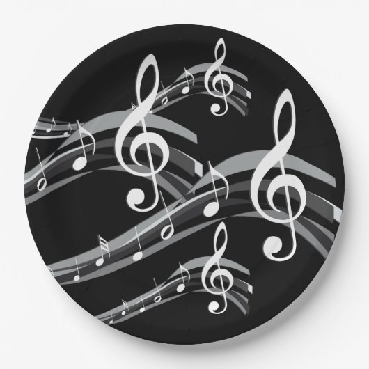 Assiettes En Carton Black and White Treble Clef (Devant)