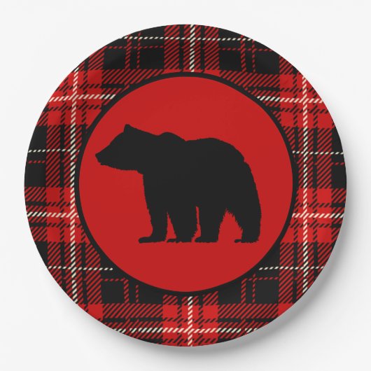 Assiettes En Carton Black Bear Red Plaid (Devant)