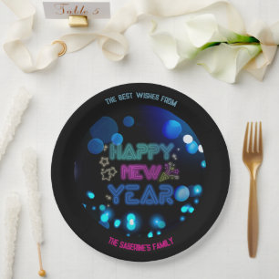 Assiettes En Carton Black & Blue Midnight Sparkle Neon Glow Nouvel An