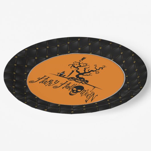 Assiettes En Carton Black Boarder Happy Halloween Grave Yard (Angle)