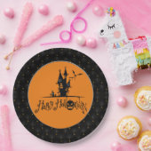 Assiettes En Carton Black Boarder Happy Halloween Haunted House (Fête)