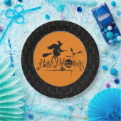 Assiettes En Carton Black Boarder Happy Halloween sorcière et chauves- (Fête)