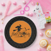 Assiettes En Carton Black Boarder Happy Halloween sorcière et chauves- (Fête)