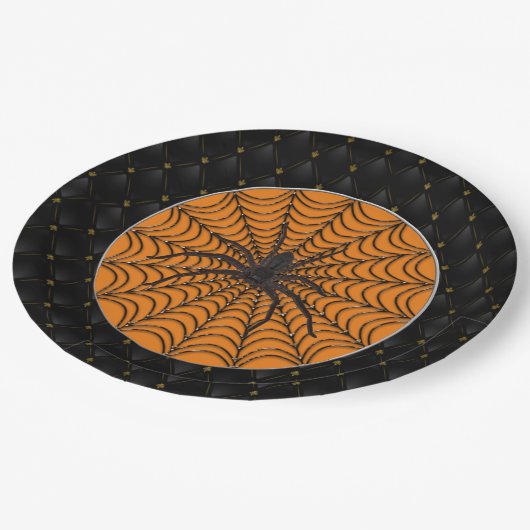 Assiettes En Carton Black Boarder Spider Web Black Spider Halloween (Angle)